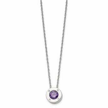 Stainless Steel Polished CZ February Birthstone Necklace