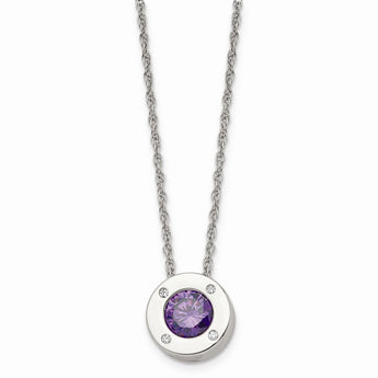 Stainless Steel Polished CZ February Birthstone Necklace