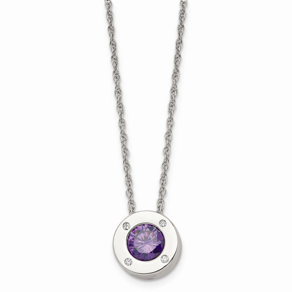 Stainless Steel Polished CZ February Birthstone Necklace