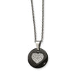 Stainless Steel Polished Black Ceramic CZ Heart Necklace