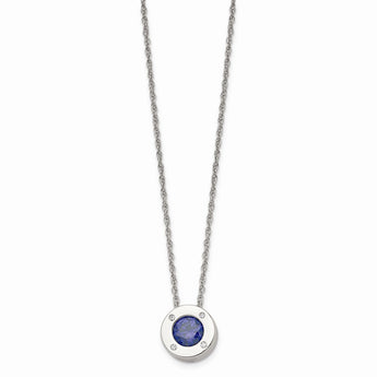 Stainless Steel Polished CZ September Birthstone Necklace