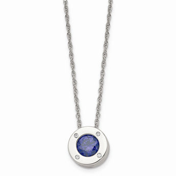 Stainless Steel Polished CZ September Birthstone Necklace