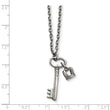 Stainless Steel Polished Key and Crown Pendant w/2 inch extension Necklace