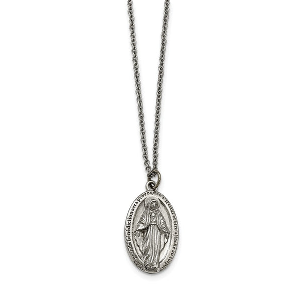 Stainless Steel Polished Miraculous Medal Reverse Necklace