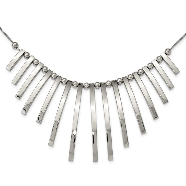 Stainless Steel Polished Bars and Beads w/2in ext. Necklace