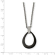 Stainless Steel Polished Tear Drop Black Ceramic CZ Necklace