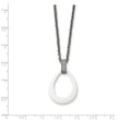 Stainless Steel Polished Tear Drop White Ceramic CZ Necklace