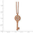 Stainless Steel Polished Laser-cut Rose IP-plated Key Necklace