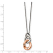 Stainless Steel Polished w/ Rose IP Three Loop Crystal Necklace