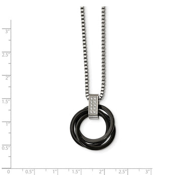 Stainless Steel Polished Multi Circle Black Ceramic CZ Necklace