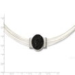 Stainless Steel Polished Blk Crystal Cotton Cord 2in ext Necklace