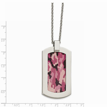 Stainless Steel Polished Printed Pink Camo Under Clear Rubber Necklace