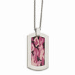 Stainless Steel Polished Printed Pink Camo Under Clear Rubber Necklace
