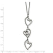 Stainless Steel Polished CZ Dangle Hearts with 2in ext. Necklace