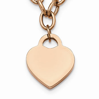 Stainless Steel Polished Rose IP-Plated w/.5in ext. Heart Necklace