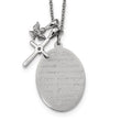 Stainless Steel Polished Serenity/French Prayer CZ Cross 2in ext. Necklace