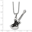 Stainless Steel Polished Black IP-plated w/ Crystal Guitar Necklace