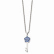 Stainless Steel Polished Blue Crystal Flower Top Key Pendant Necklace