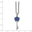 Stainless Steel Polished Blue Crystal Flower Top Key Pendant Necklace