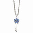 Stainless Steel Polished Blue Crystal Flower Top Key Pendant Necklace