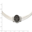 Stainless Steel Polished Grey Crystal Cotton Cord 2.5in ext Necklace