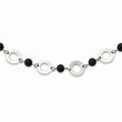 Stainless Steel Polished Leather with Black Agate 1.5in ext. Necklace