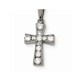 Stainless Steel Polished Cross CZ Necklace