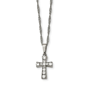 Stainless Steel Polished Cross CZ Necklace