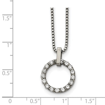 Stainless Steel Polished Circle CZ Necklace