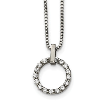 Stainless Steel Polished Circle CZ Necklace