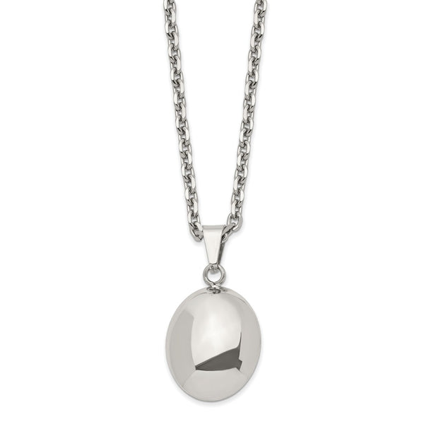 Stainless Steel Polished Hollow Puff Oval Necklace