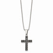 Stainless Steel Polished Black Square CZ Cross Necklace