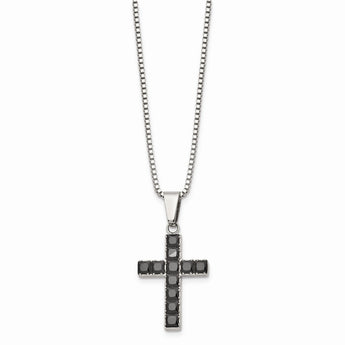 Stainless Steel Polished Black Square CZ Cross Necklace