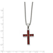 Stainless Steel Polished Red Square CZ Cross Necklace