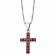 Stainless Steel Polished Red Square CZ Cross Necklace