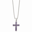Stainless Steel Polished Purple Square CZ Cross Necklace