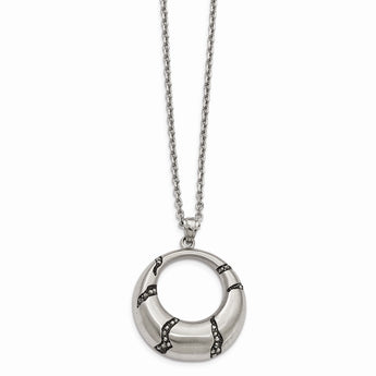 Stainless Steel Antiqued and Brushed Crystal Circle Necklace