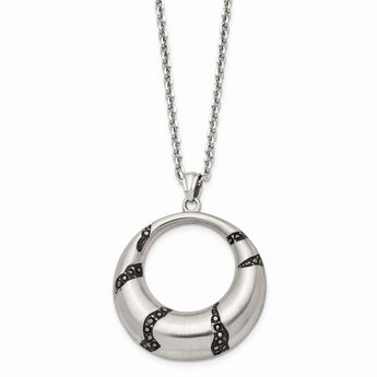 Stainless Steel Antiqued and Brushed Crystal Circle Necklace