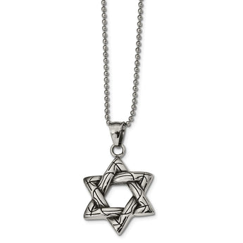 Stainless Steel Antiqued and Polished Star of David Necklace