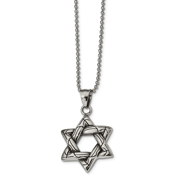 Stainless Steel Antiqued and Polished Star of David Necklace