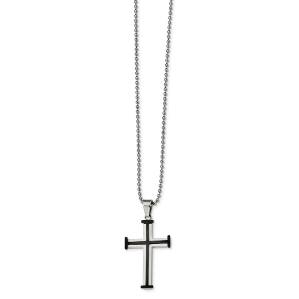 Stainless Steel Polished Black IP-plated Cross Necklace