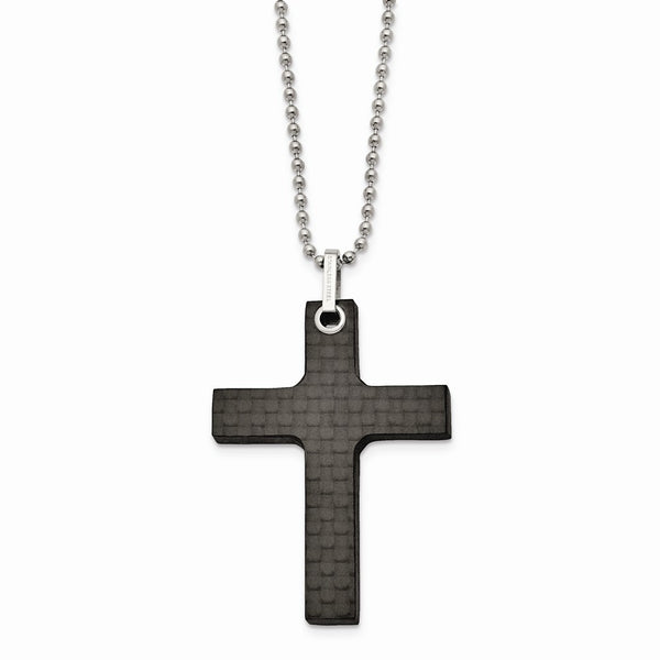 Stainless Steel Solid Black Carbon Fiber Cross Necklace