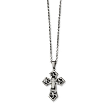 Stainless Steel Polished w/ Enamel and CZ Cross Necklace