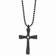 Stainless Steel Polished Black IP w/ Black CZ Moveable Cross Necklace