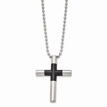 Stainless Steel Polished Black IP-plated Cross 22 inch Necklace