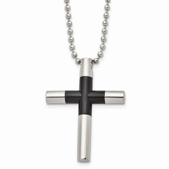 Stainless Steel Polished Black IP-plated Cross 22 inch Necklace