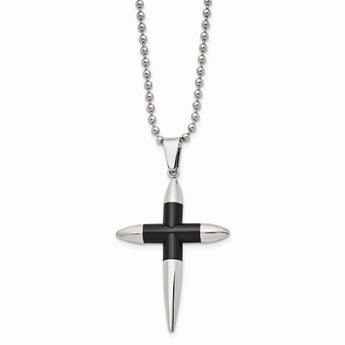 Stainless Steel Polished Black IP-plated Pointed Cross 22 inch Necklace