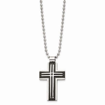 Stainless Steel Brushed and Polished Black IP-plated Cross Necklace