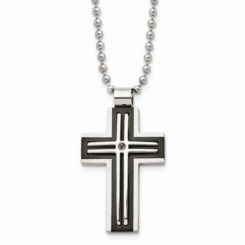 Stainless Steel Brushed and Polished Black IP-plated Cross Necklace