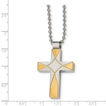 Stainless Steel Brushed and Polished Yellow IP-plated Cross Necklace